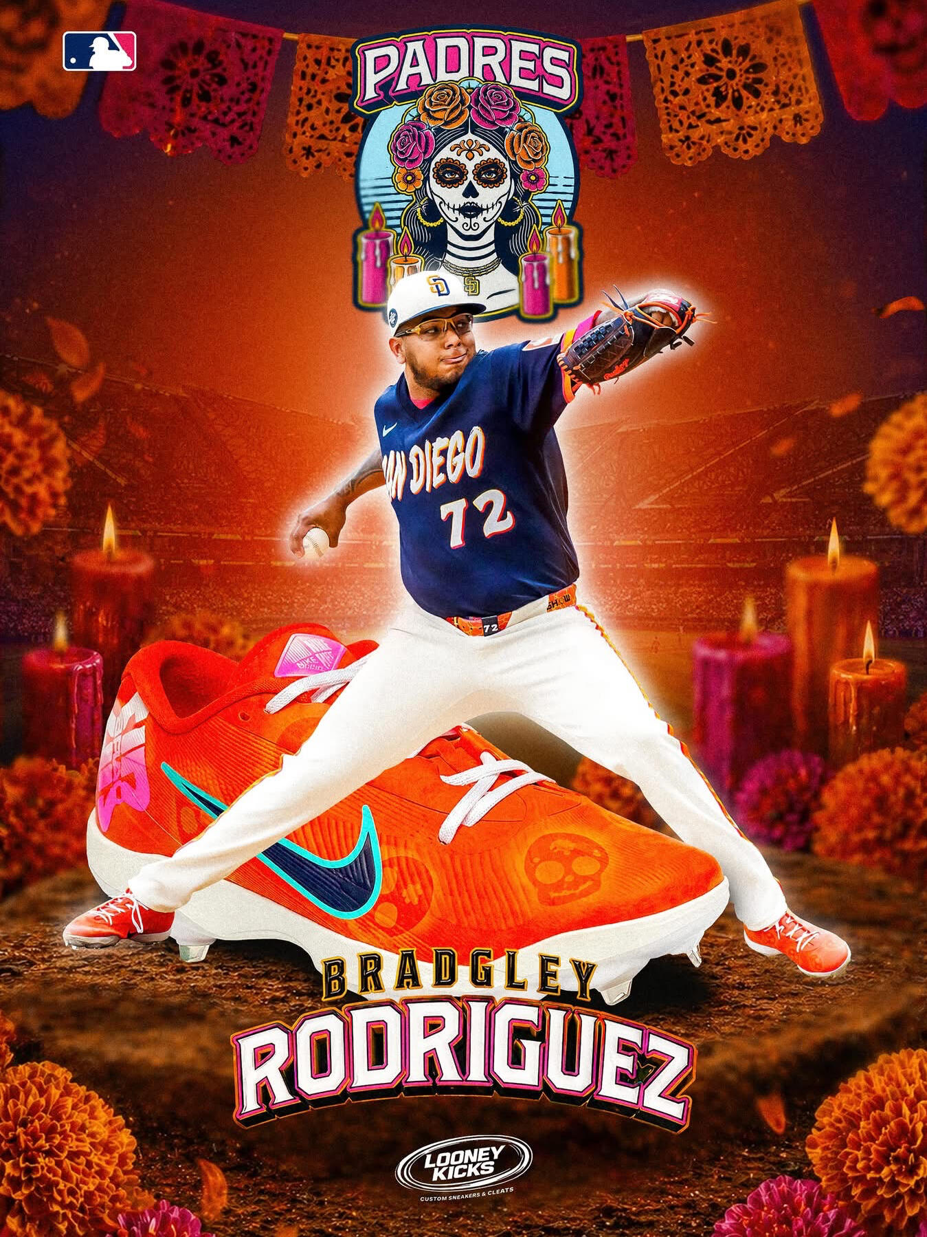 Bradgley Rodriguez cleats personalizados Cleats personalizados Bradgley Rodriguez MLB diseño por Miguel Gil